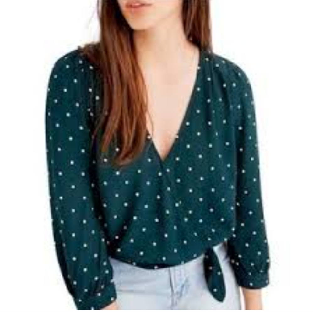 Madewell Green Tie Front Blouse small Size.